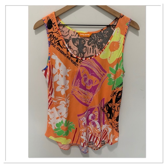 Jams World Farfalle Tank Top Honolulu Tropical Print Orsmge Multicolour Size M - Picture 1 of 12